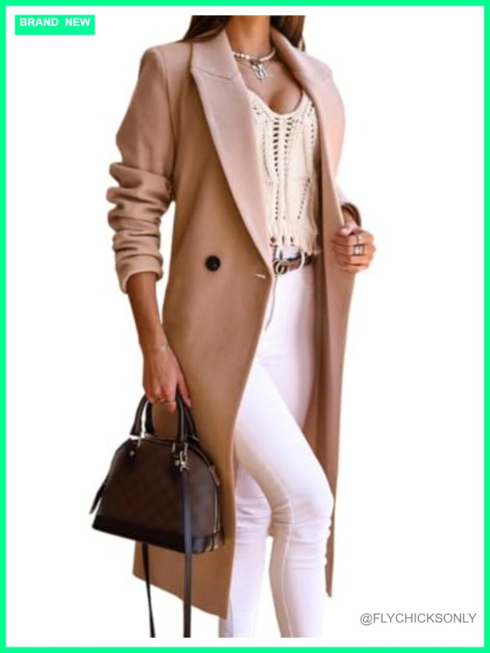 Wool Blend Long Pea Coat Notch Lapel Button Front Slim Fit Overcoat